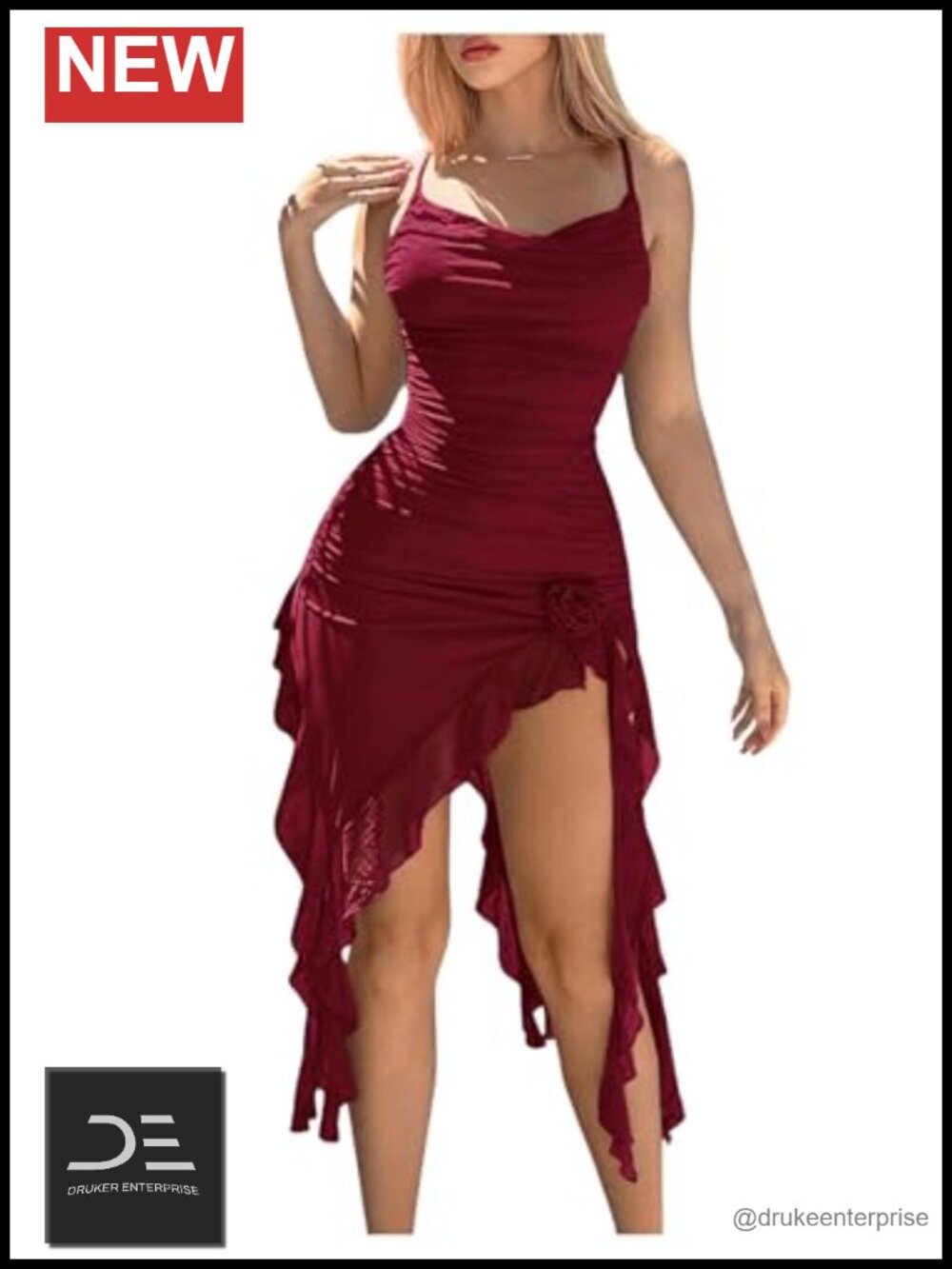 Women's Y2K Mesh Ruffle Ruched Bodycon Mini Dress
